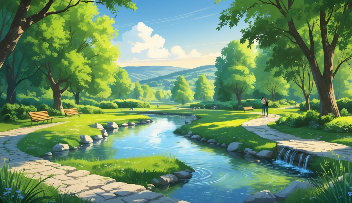 Prirodni park Vrelo Bosne u Sarajevu s bistrim izvorima, zelenim drvećem i kamenim stazama.