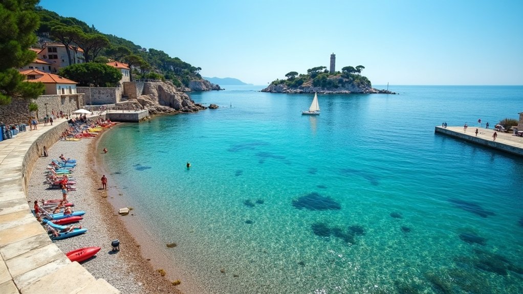 šljunkovite plaže zalazak sunca platforme