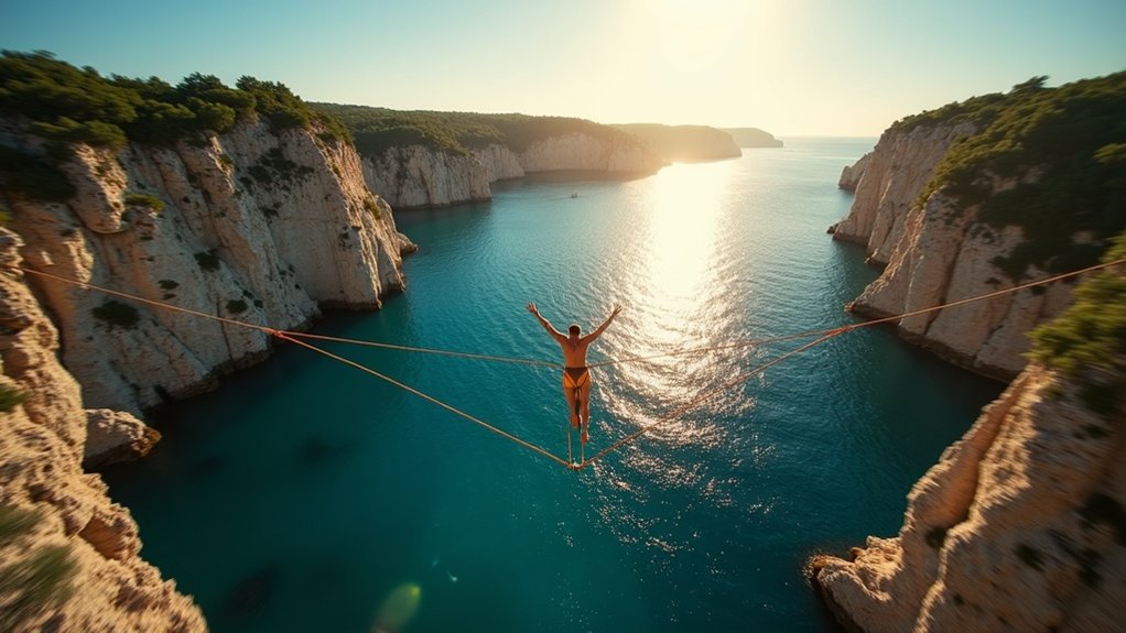 skok s litice na bungee iznad blistavog mora